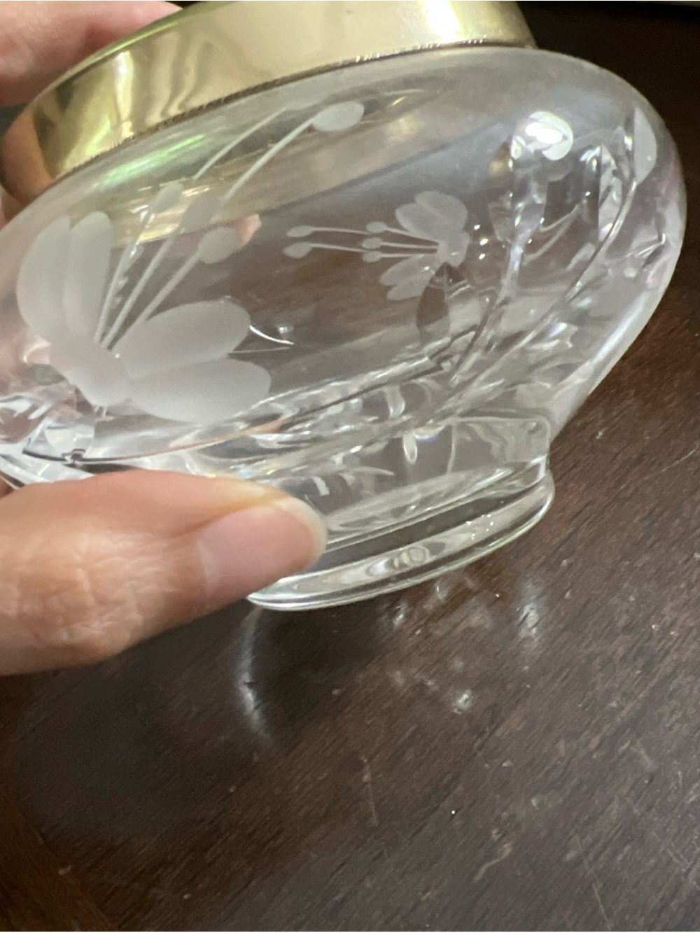 Cut Crystal Flower Frog Vase with Brass Lattice Top - Picture 3 of 9